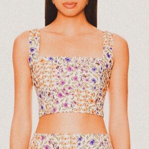 Agua Bendita Kosia Beaded Floral Cotton Crop Top – Vibrant Boho Y2K (M)🌸